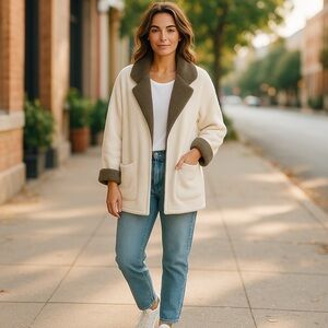 Koolaburra‎ by UGG Sherpa Fleece Jacket Ivory & Taupe Size XL Cozy Lounging